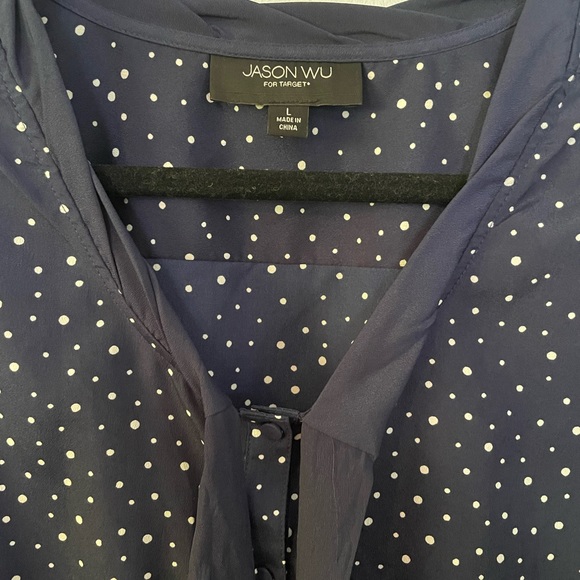 Jason Wu for Target Navy & White Polka Dot Blouse with Tie Size Large - Picture 2 of 5